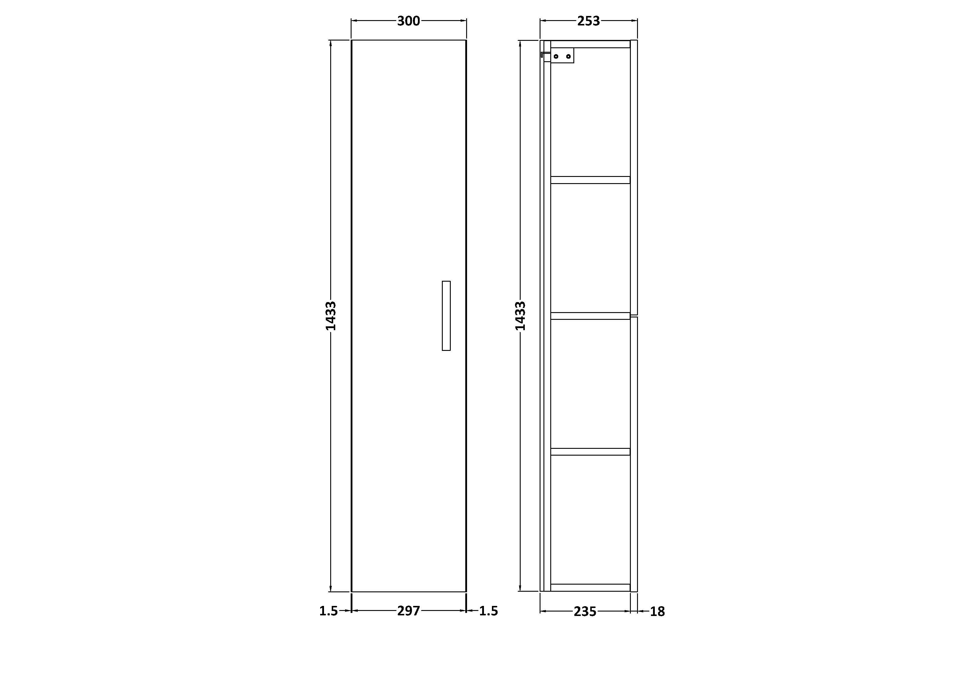 Athena Wall Hung Tall Unit 1 Door 300mm - Mersey Bathrooms Ltd