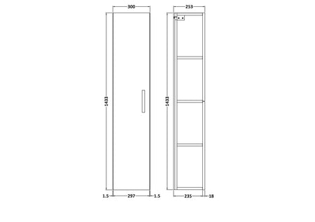 Athena Wall Hung Tall Unit 1 Door 300mm - Mersey Bathrooms Ltd