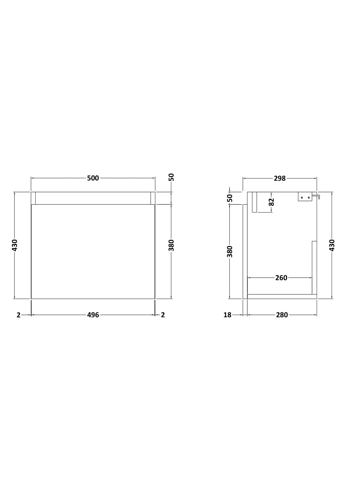 Merit Wall Hung 1 Door Vanity Unit - Slimline 500mm - Mersey Bathrooms Ltd