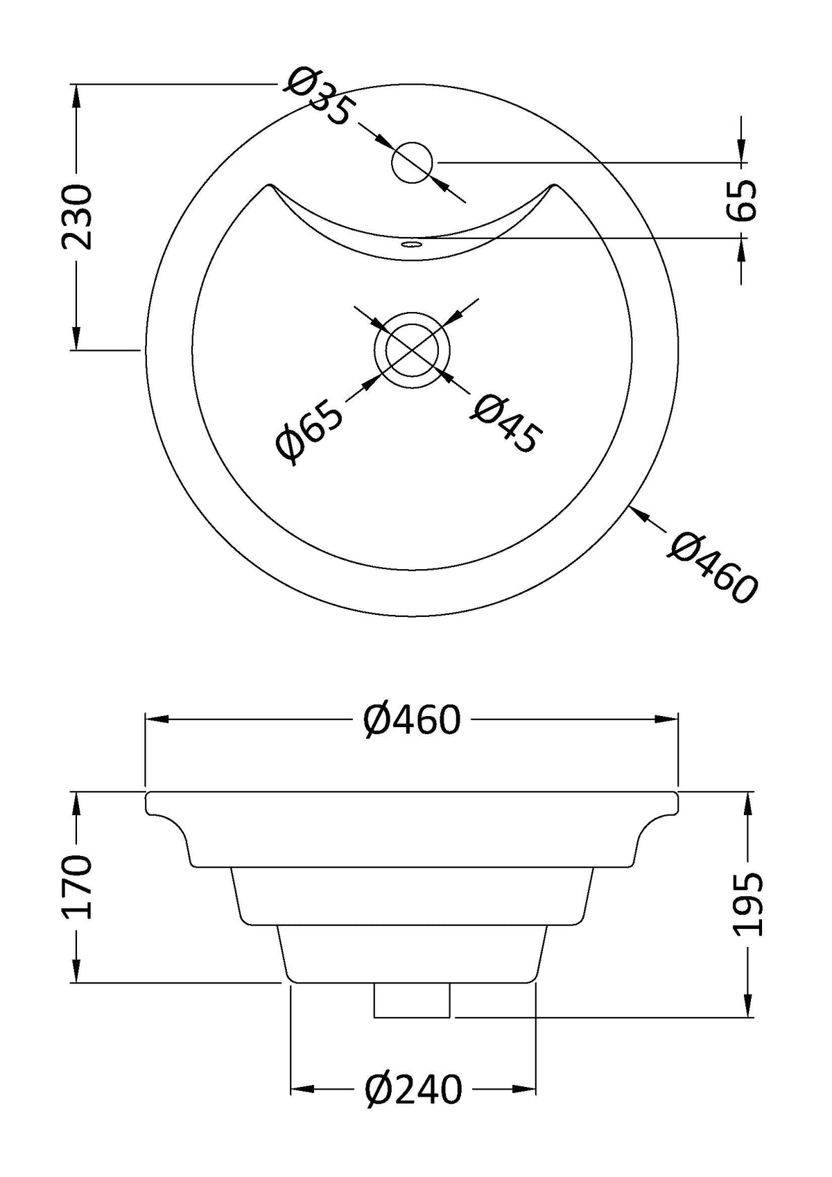 Round Vessel 460 x 460 x 220mm - Mersey Bathrooms Ltd