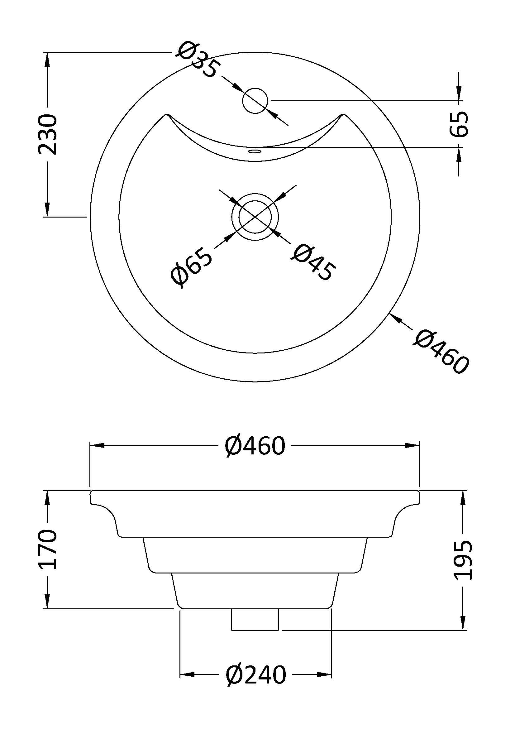 Round Vessel 460 x 460 x 220mm - Mersey Bathrooms Ltd