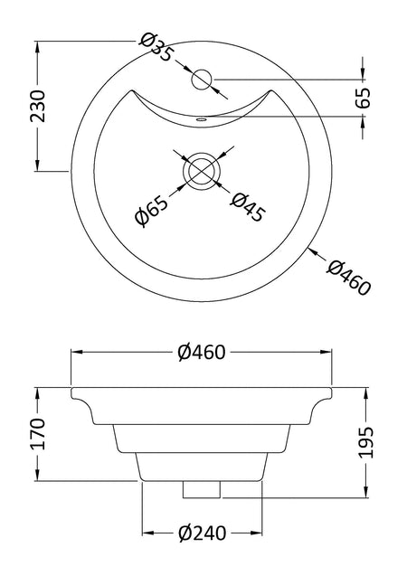 Round Vessel 460 x 460 x 220mm - Mersey Bathrooms Ltd