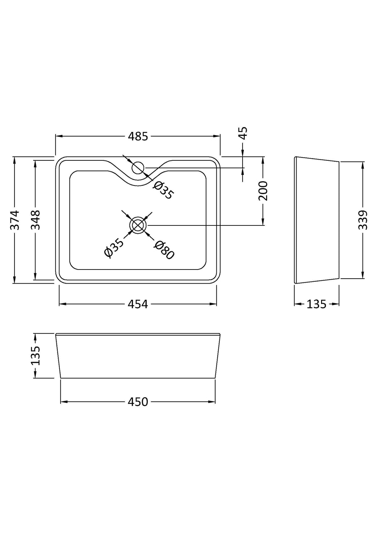 Rectangular Vessel 485 x 374 x 135mm - Mersey Bathrooms Ltd