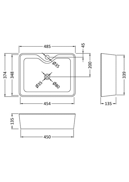 Rectangular Vessel 485 x 374 x 135mm - Mersey Bathrooms Ltd