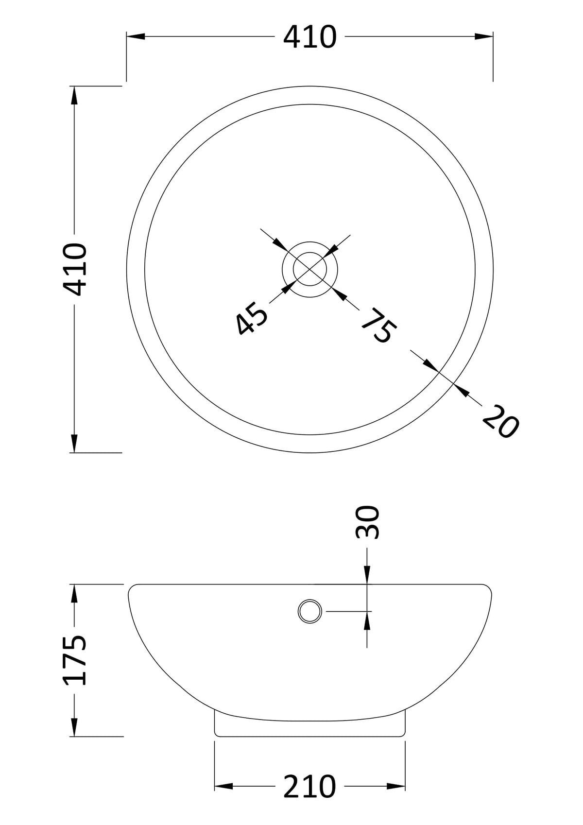 Round Vessel 410 x 410 x 175mm - Mersey Bathrooms Ltd