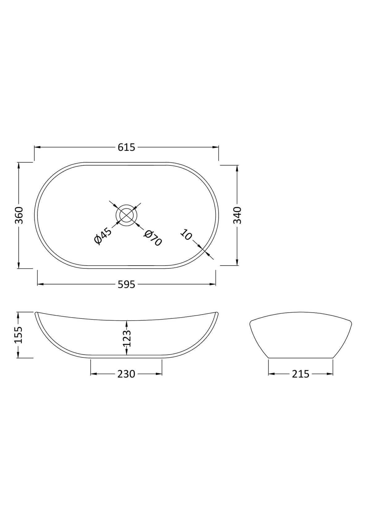 Oval Vessel 615 x 360 x 155mm - Mersey Bathrooms Ltd