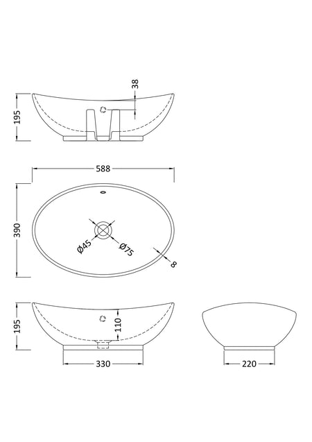 Oval Vessel 588 x 390 x 195mm - Mersey Bathrooms Ltd