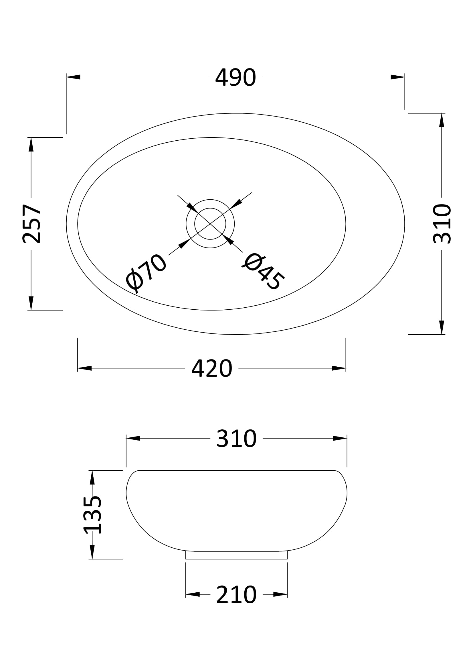 Oval Vessel 490 x 320 x 135mm - Mersey Bathrooms Ltd