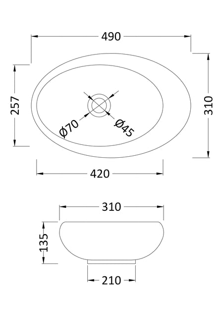 Oval Vessel 490 x 320 x 135mm - Mersey Bathrooms Ltd