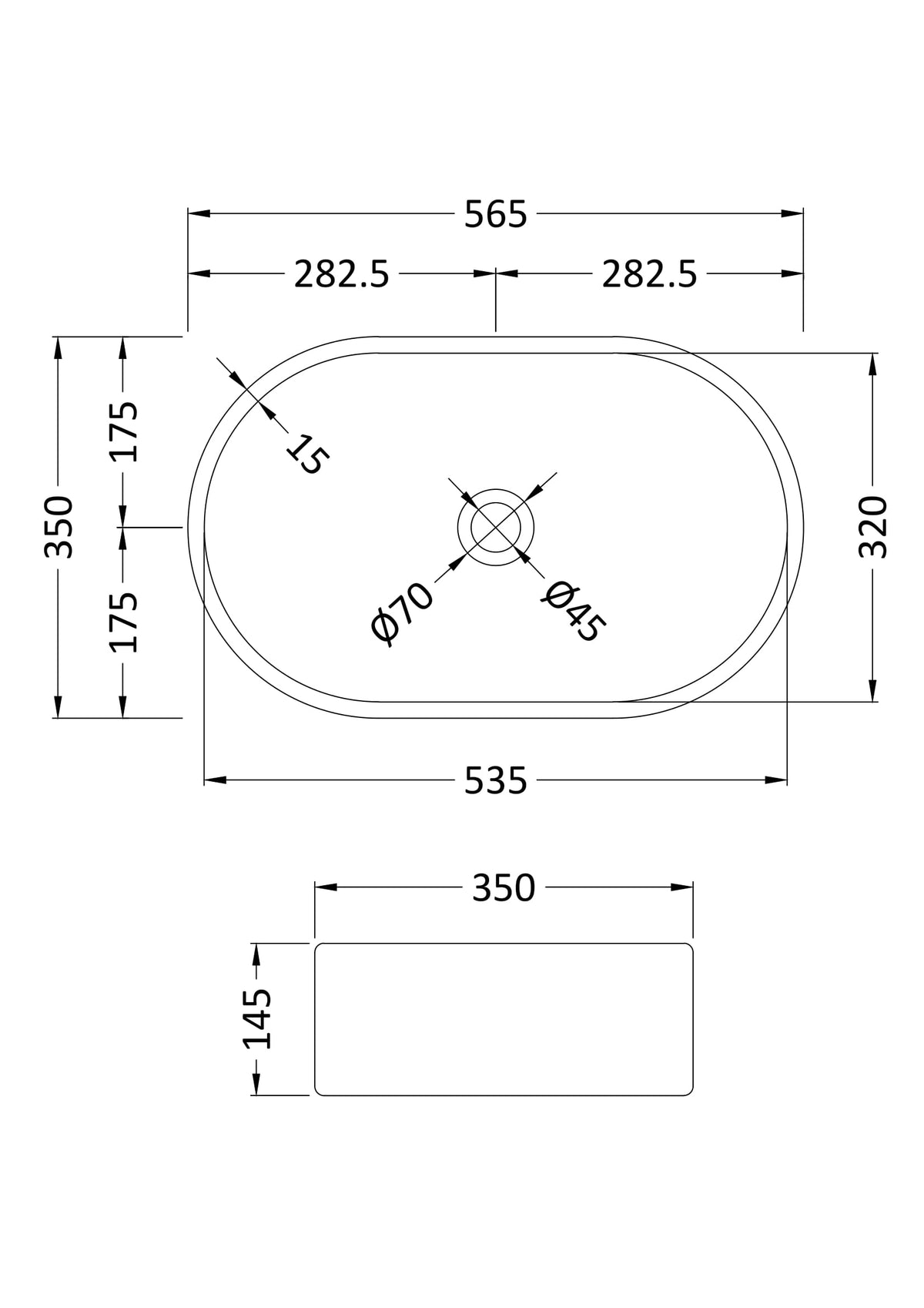 Oval Vessel 565 x 350 x 145mm - Mersey Bathrooms Ltd