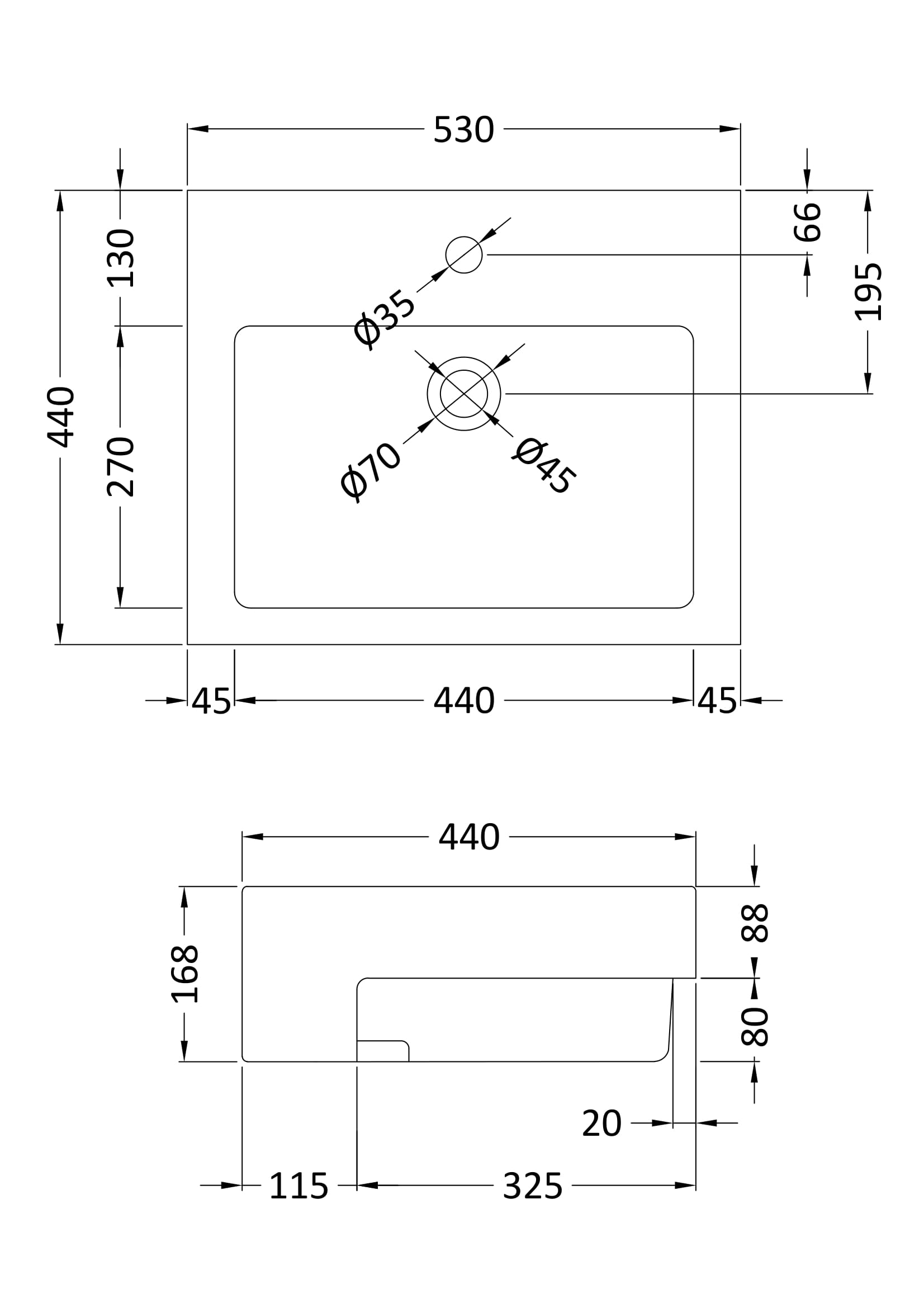 Semi-Recessed Basin 530 x 440 x 168mm - Mersey Bathrooms Ltd