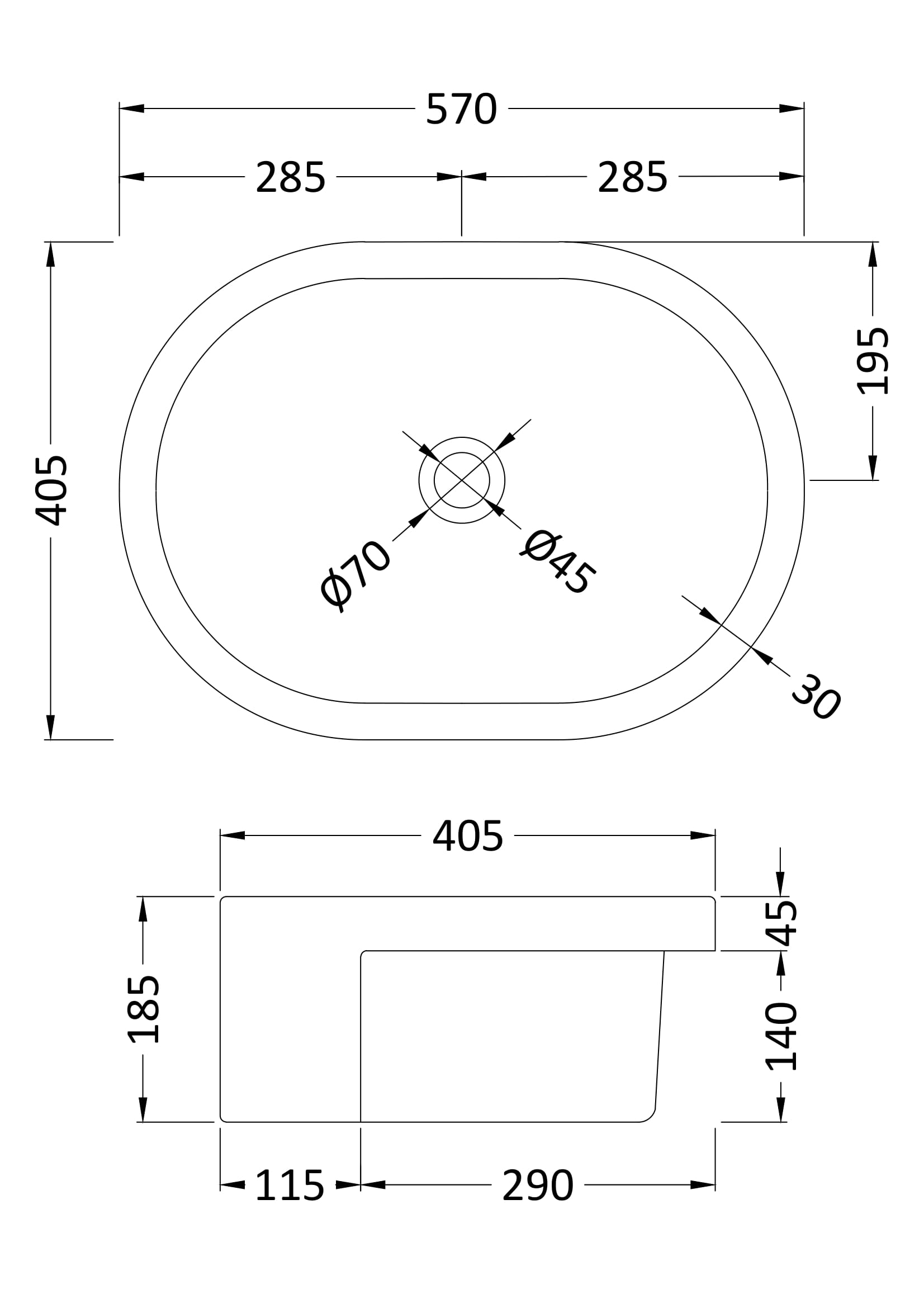 Semi-Recessed Basin 560 x 400 x 185mm - Mersey Bathrooms Ltd