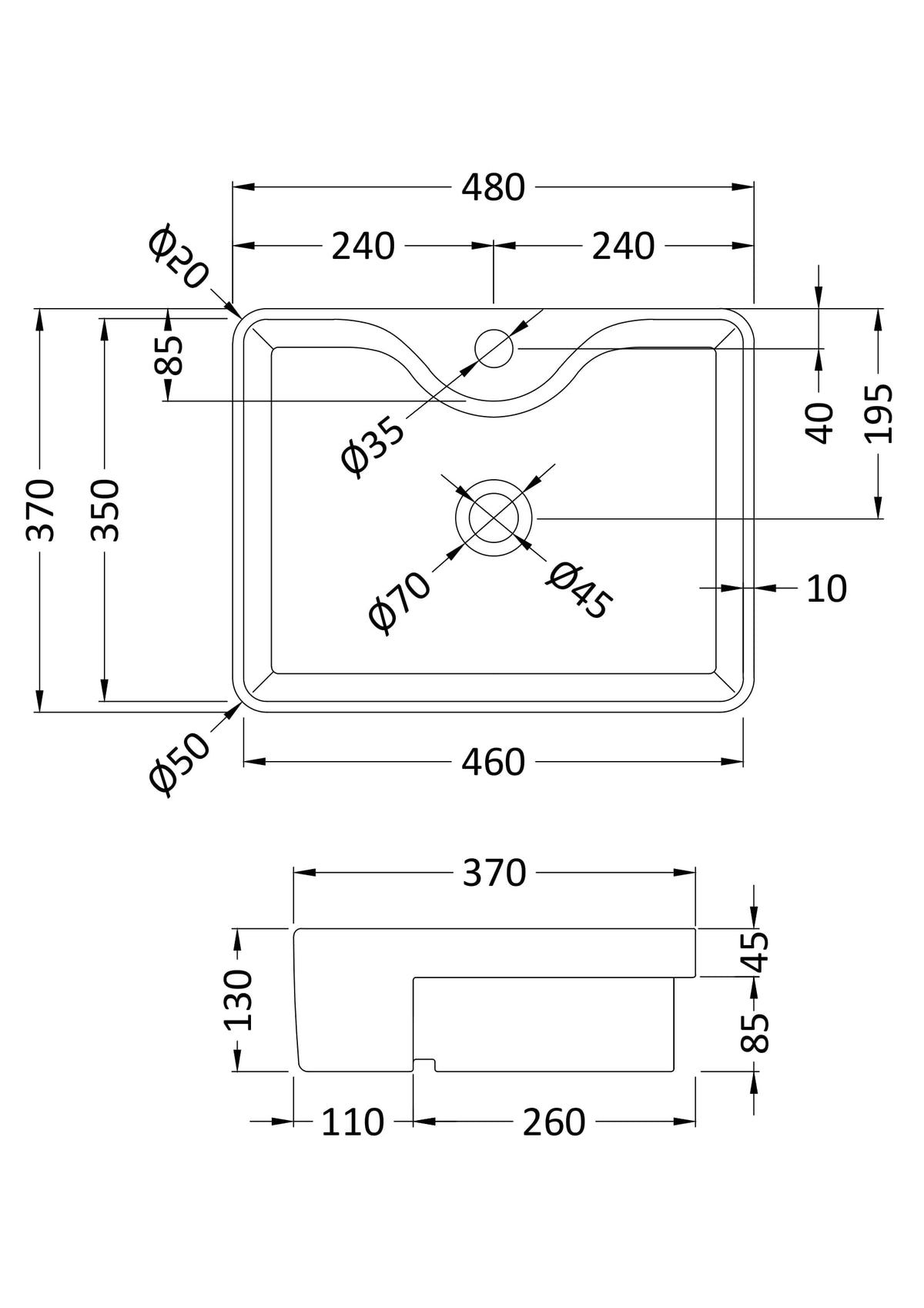 Semi-Recessed Basin 480 x 370 x 130mm - Mersey Bathrooms Ltd