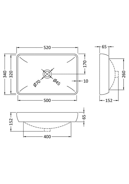 Rectangular Vessel 520 x 340 x 152mm - Mersey Bathrooms Ltd