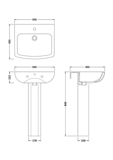 Ava 545mm Basin & Pedestal - Mersey Bathrooms Ltd