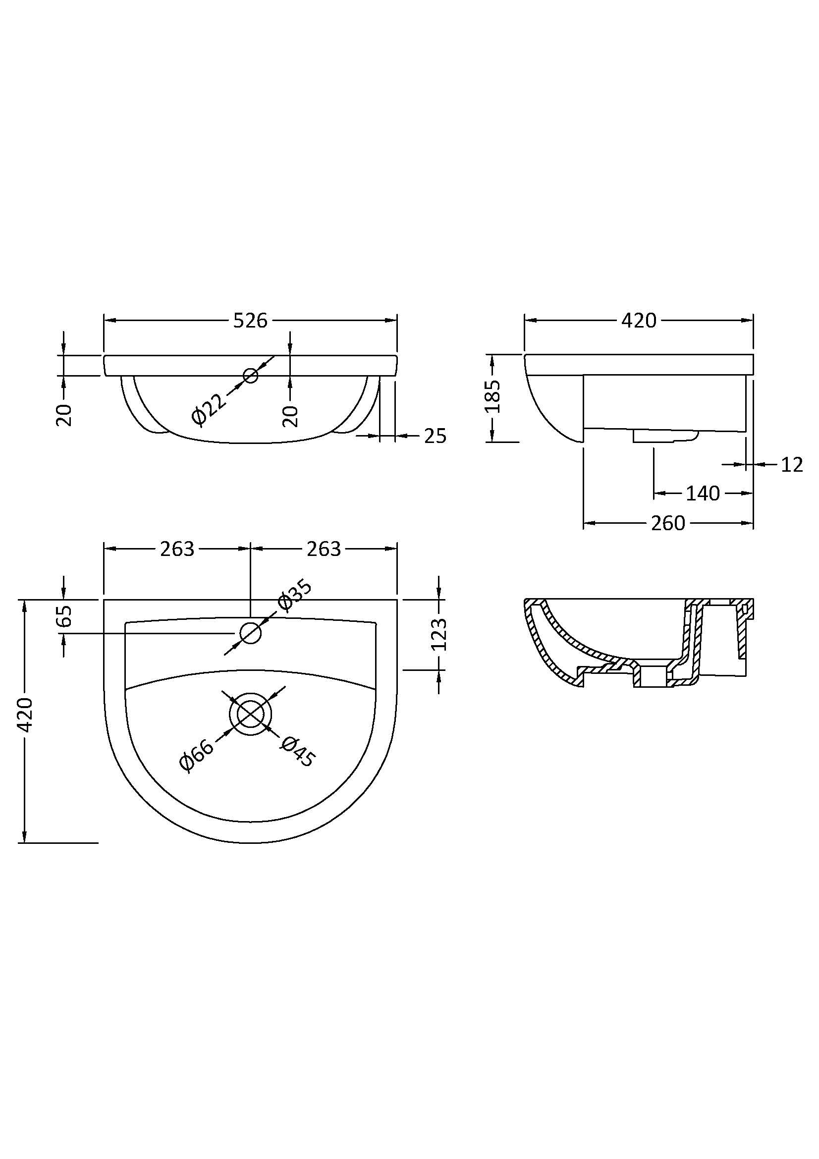 Fusion Fitted Round 1 Tap Hole Semi Recessed Ceramic Basin 500mm - Mersey Bathrooms Ltd