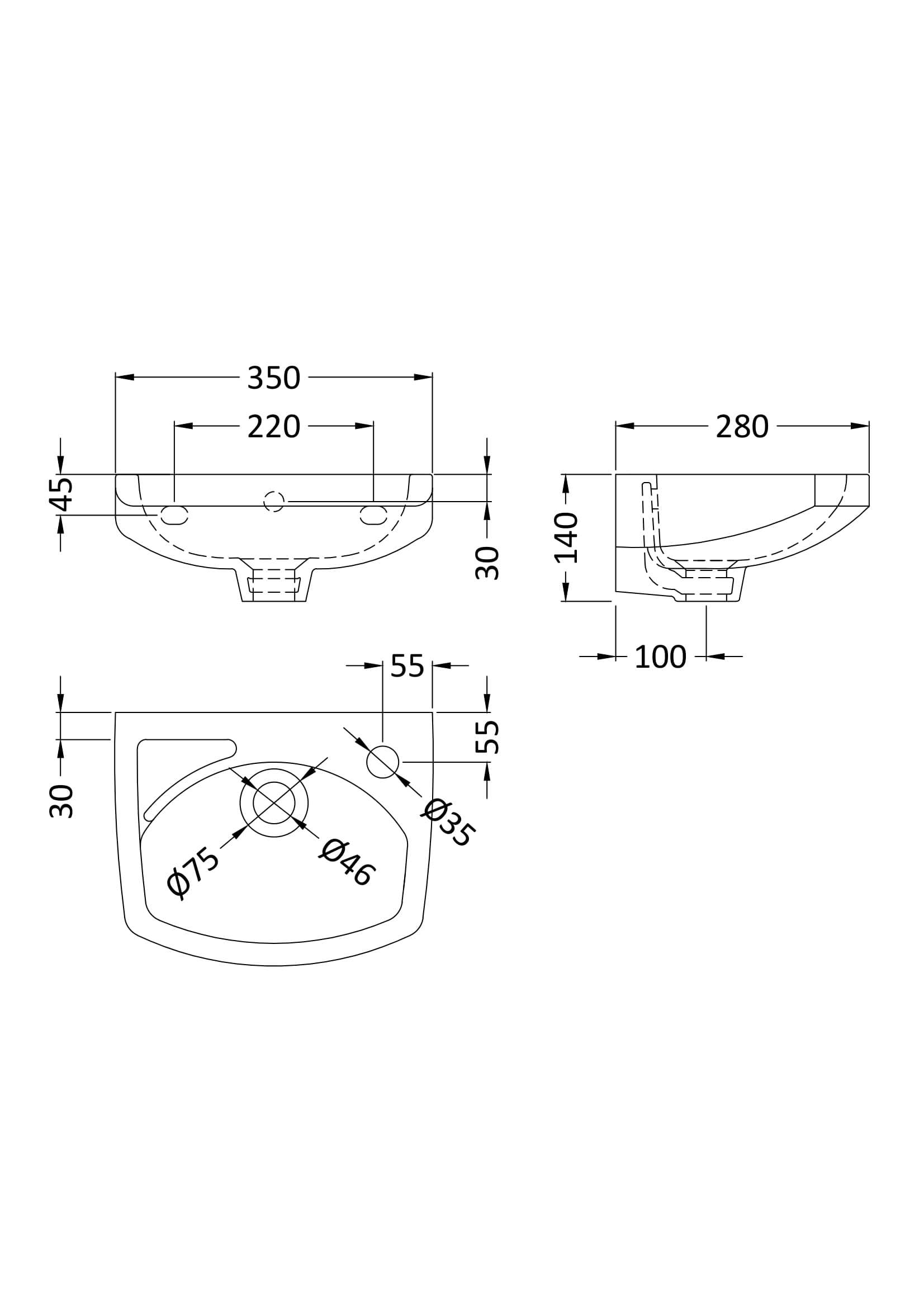 Melbourne 350mm Wall Hung Basin - Mersey Bathrooms Ltd