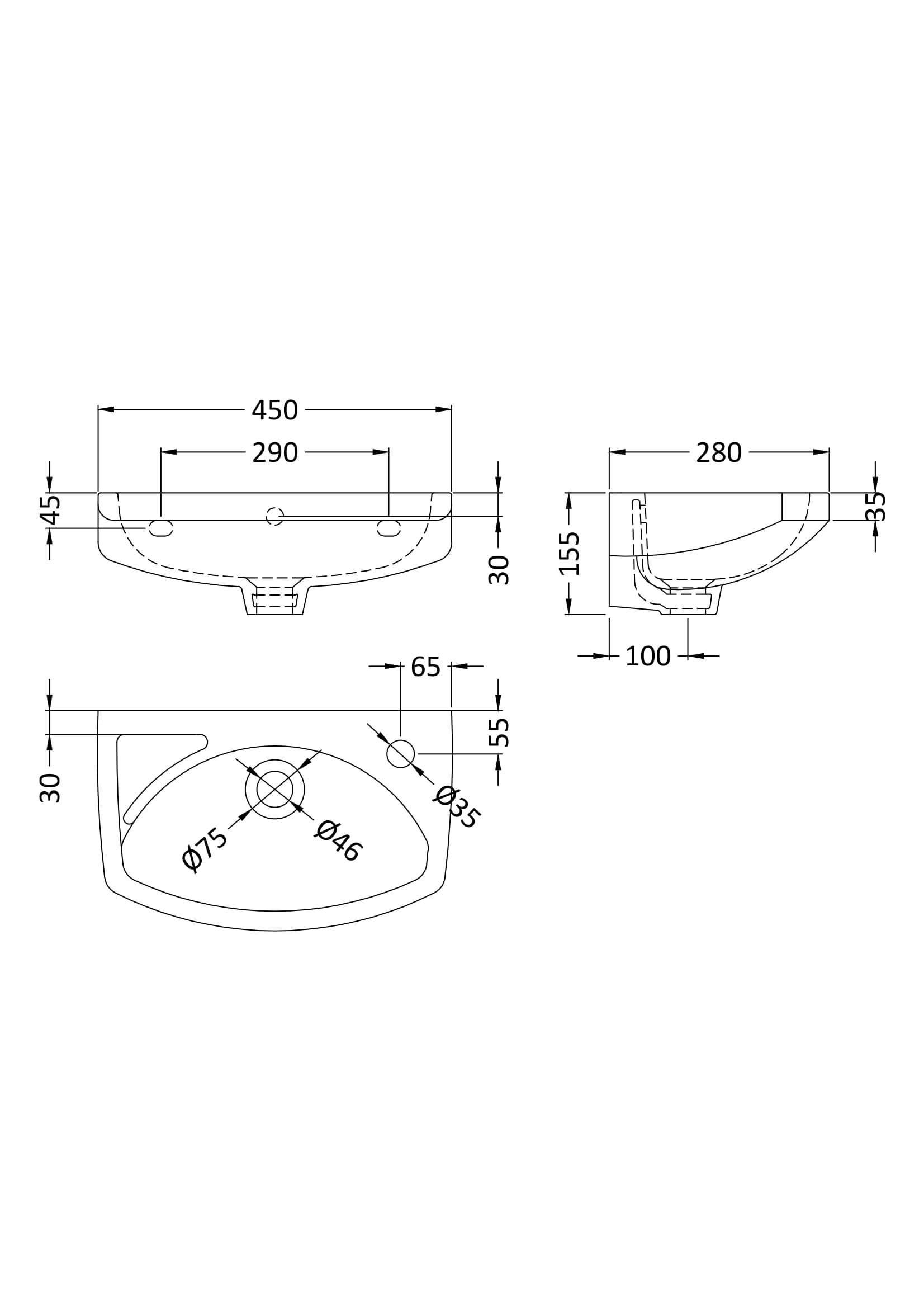 Melbourne 450mm Wall Hung Basin - Mersey Bathrooms Ltd