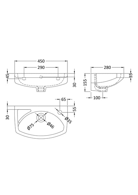 Melbourne 450mm Wall Hung Basin - Mersey Bathrooms Ltd