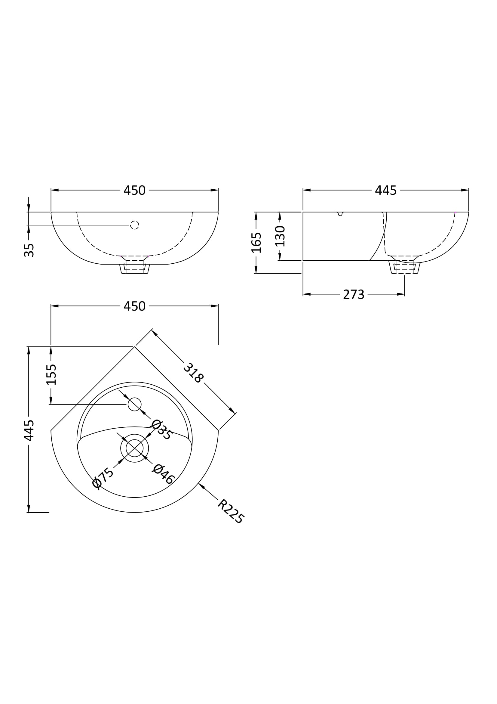 Melbourne Corner Wall Hung Basin - Mersey Bathrooms Ltd