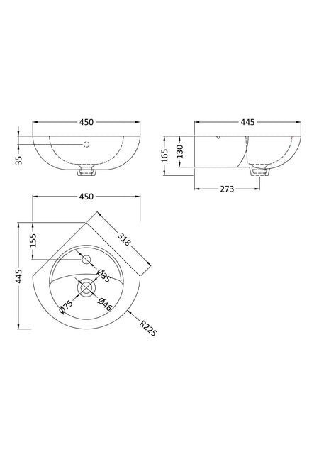 Melbourne Corner Wall Hung Basin - Mersey Bathrooms Ltd