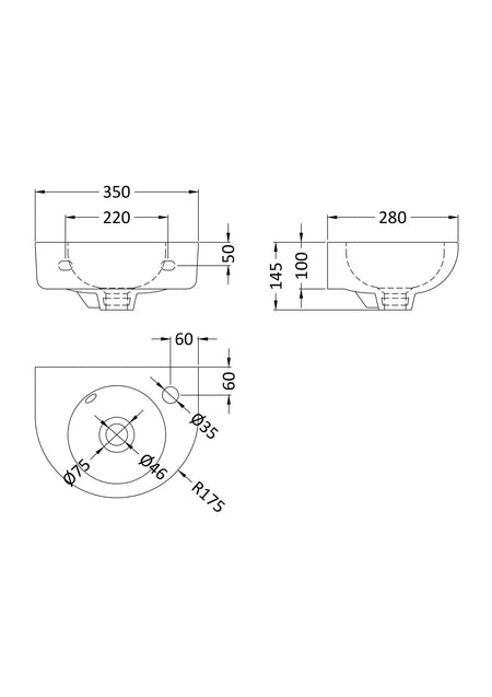 Melbourne 350mm Wall Hung Basin - Mersey Bathrooms Ltd