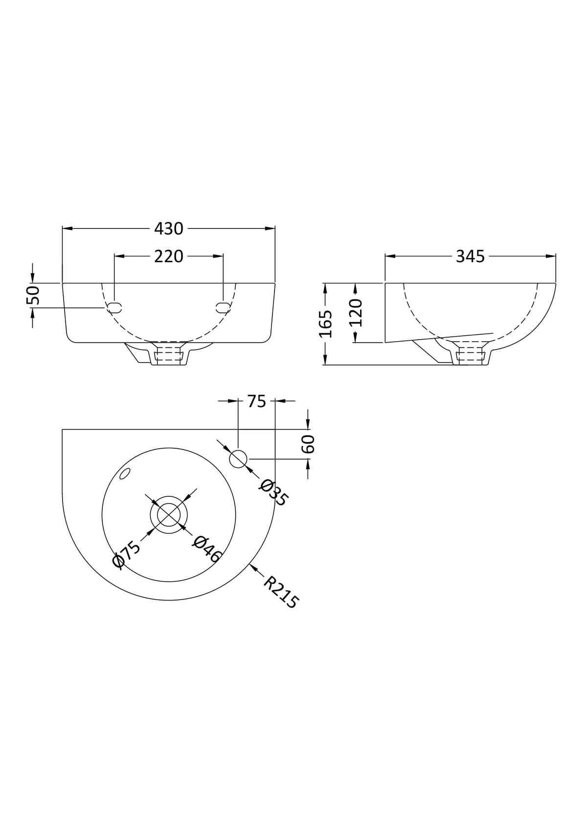 Melbourne 450mm Wall Hung Basin - Mersey Bathrooms Ltd