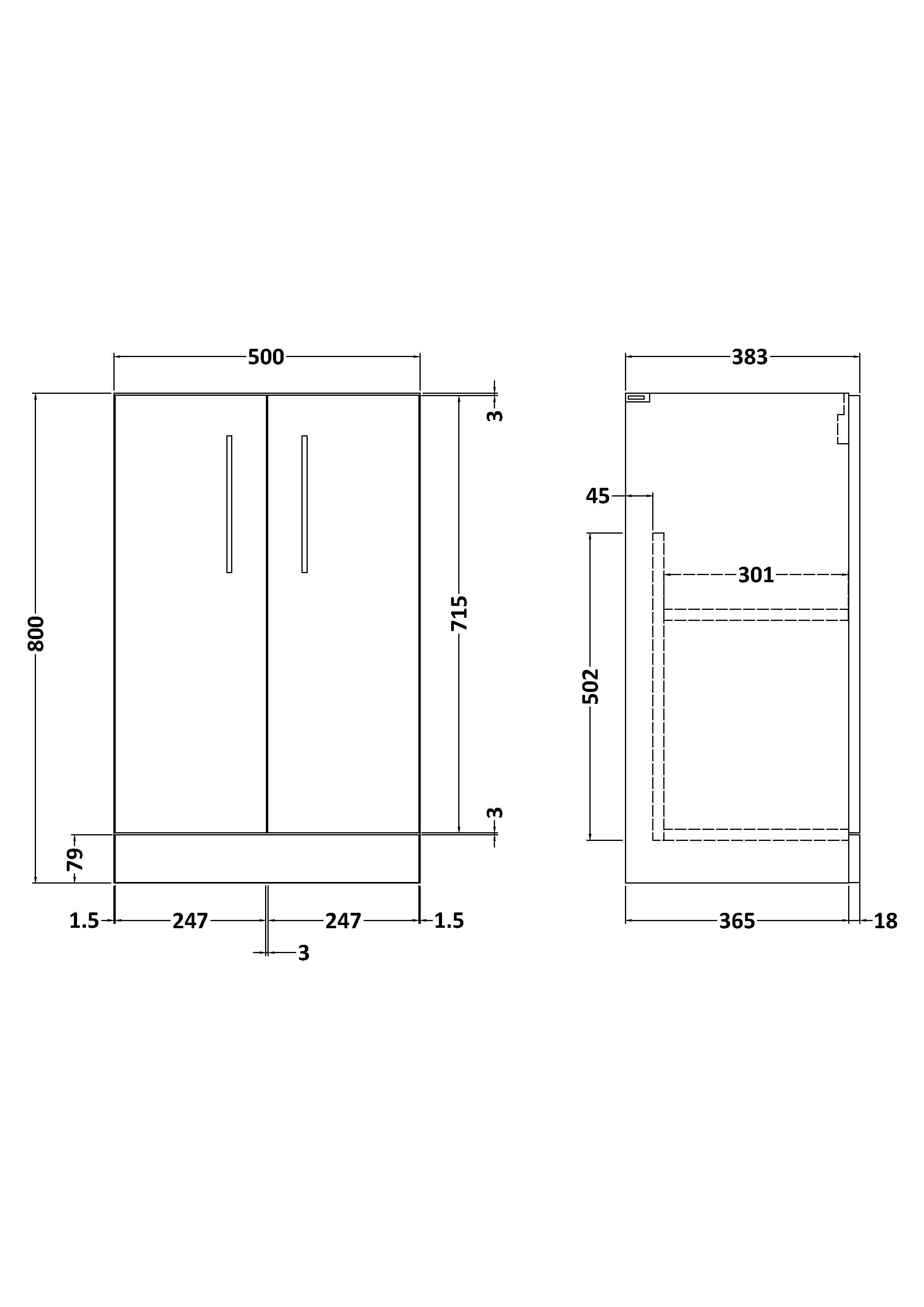 Arno 500mm Floor Standing 2-Door Unit - Mersey Bathrooms Ltd