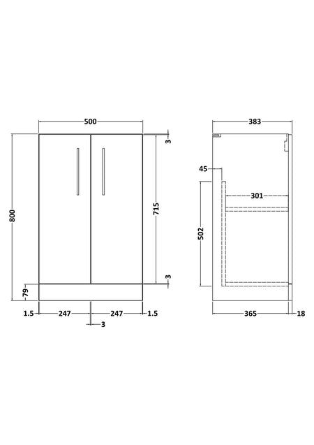 Arno 500mm Floor Standing 2-Door Unit - Mersey Bathrooms Ltd