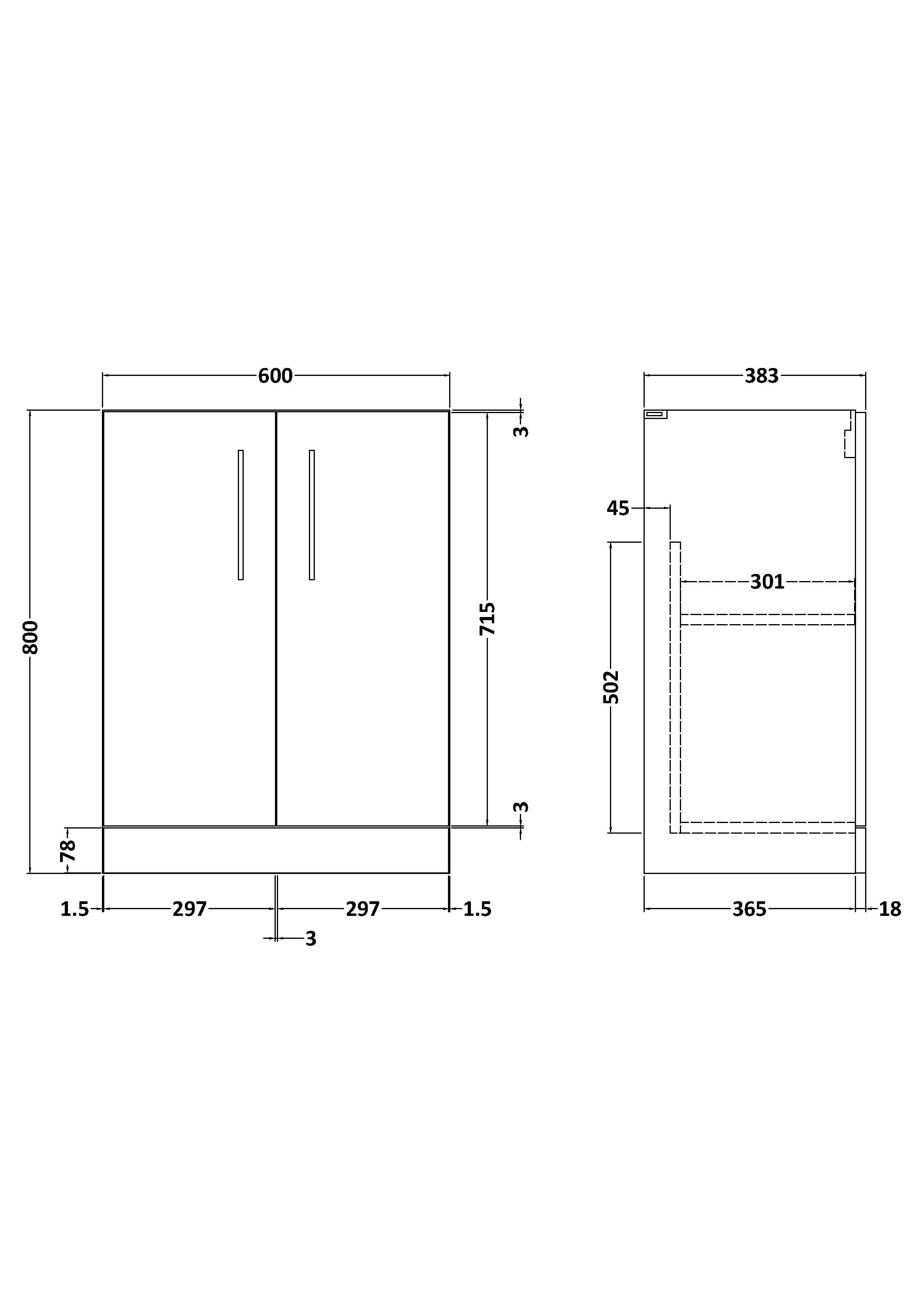 Arno 600mm Floor Standing 2-Door Unit - Mersey Bathrooms Ltd