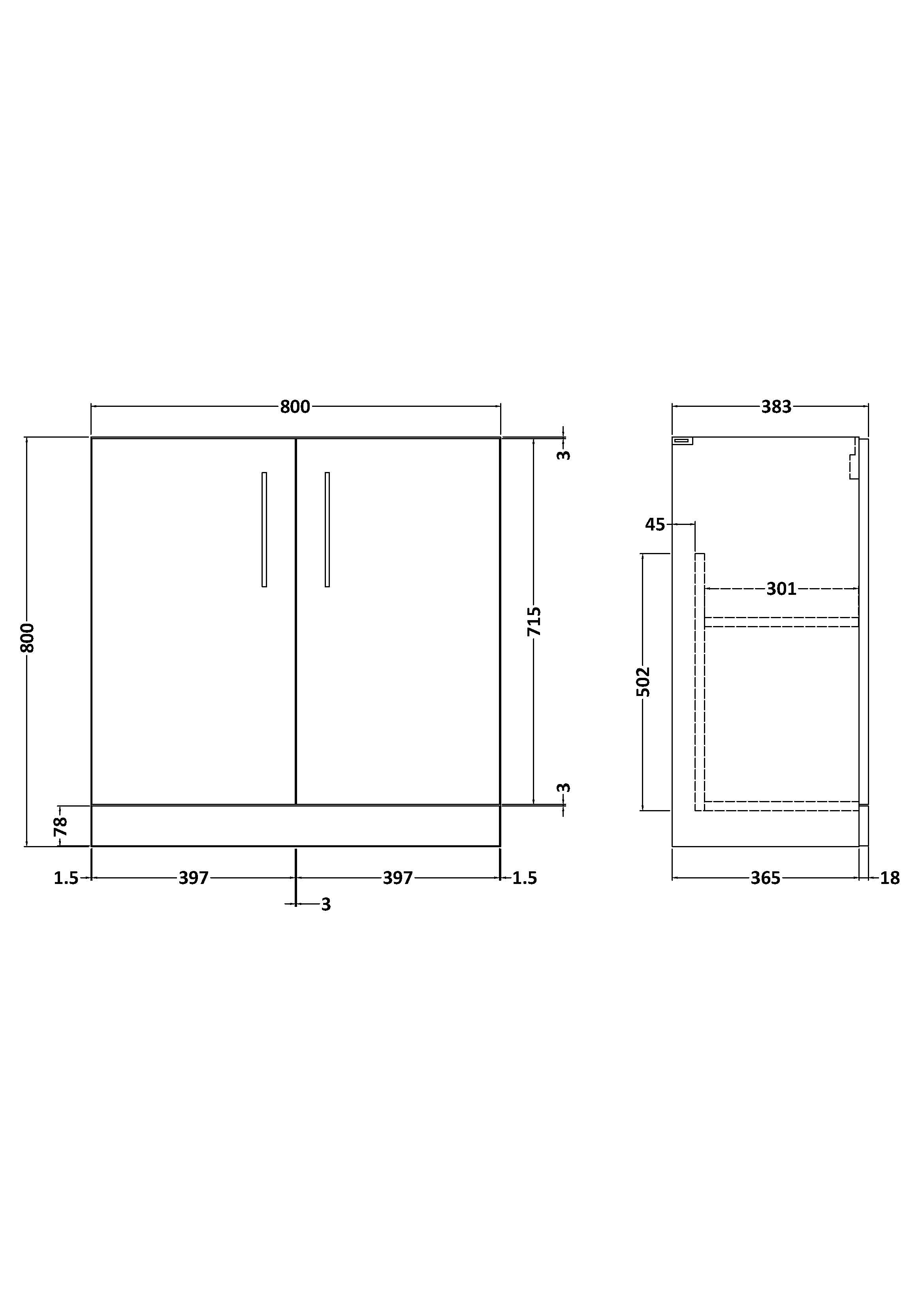 Arno 800mm Floor Standing 2-Door Unit - Mersey Bathrooms Ltd