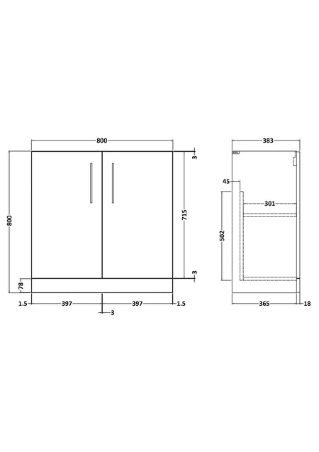 Arno 800mm Floor Standing 2-Door Unit - Mersey Bathrooms Ltd