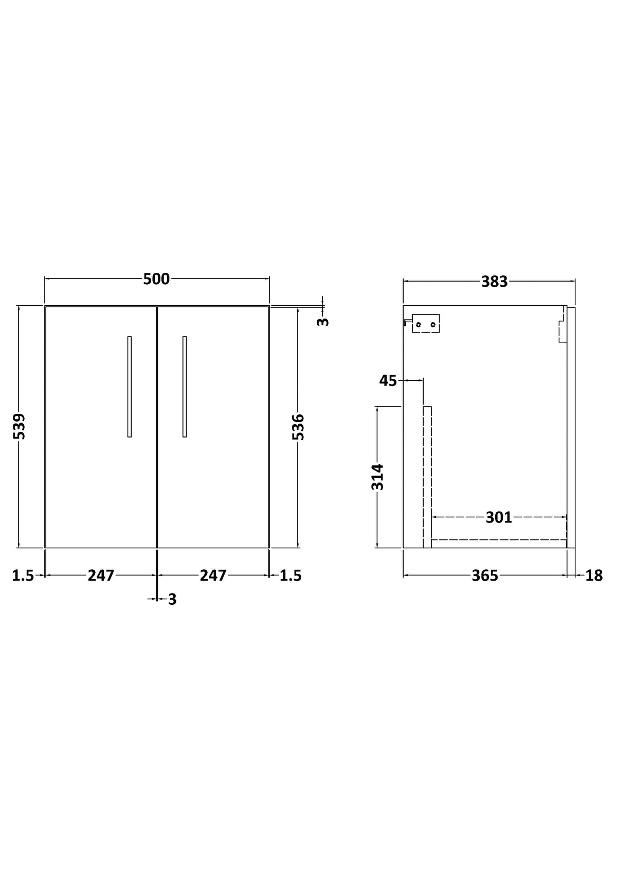 Arno 500mm Wall Hung 2-Door Unit - Mersey Bathrooms Ltd