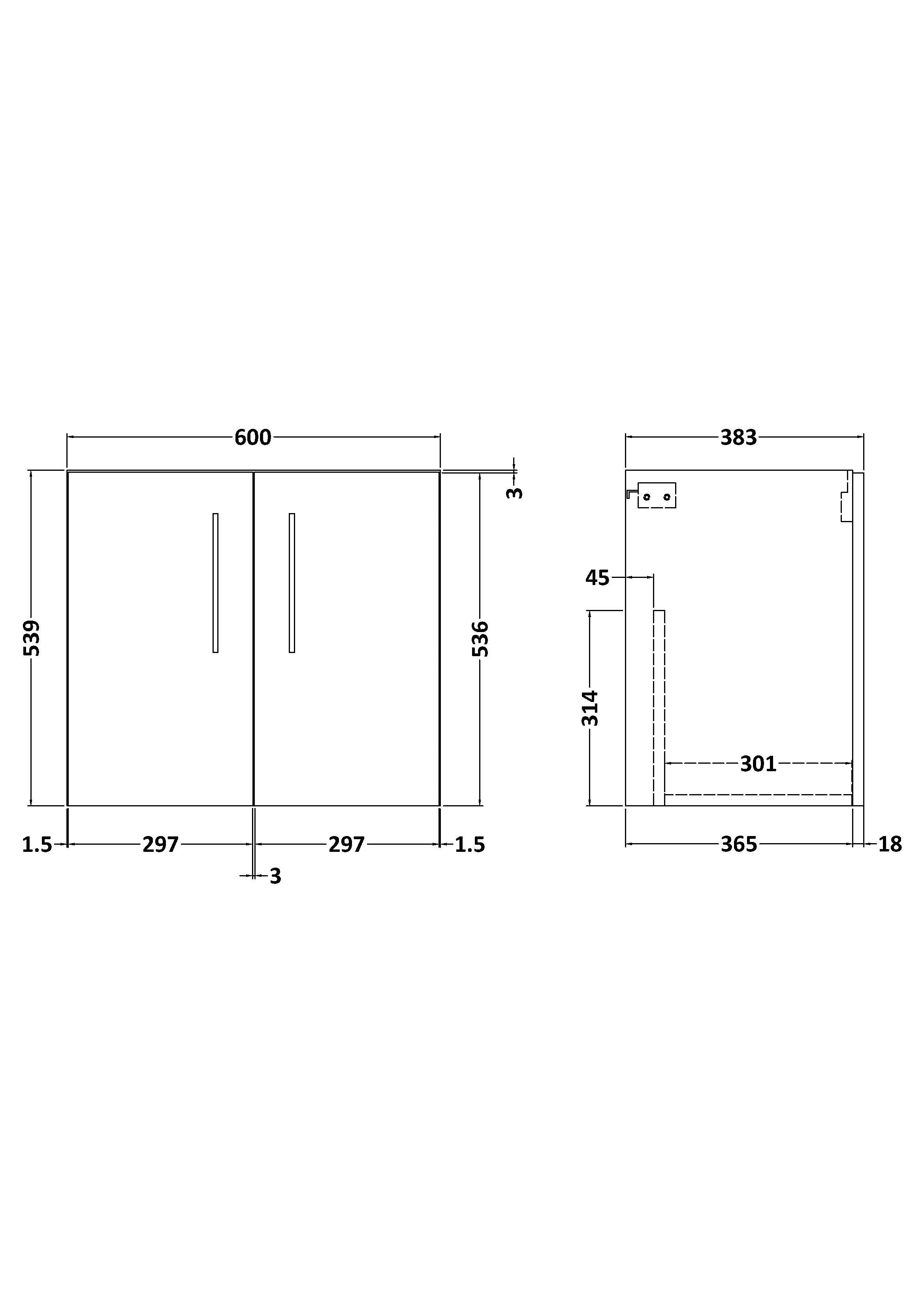 Arno 600mm Wall Hung 2-Door Unit - Mersey Bathrooms Ltd