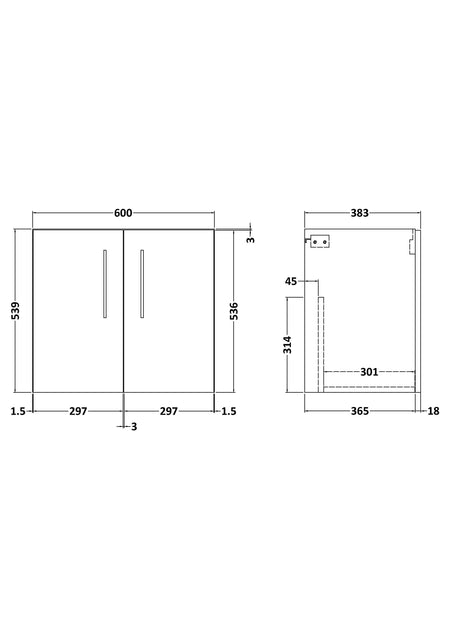 Arno 600mm Wall Hung 2-Door Unit - Mersey Bathrooms Ltd