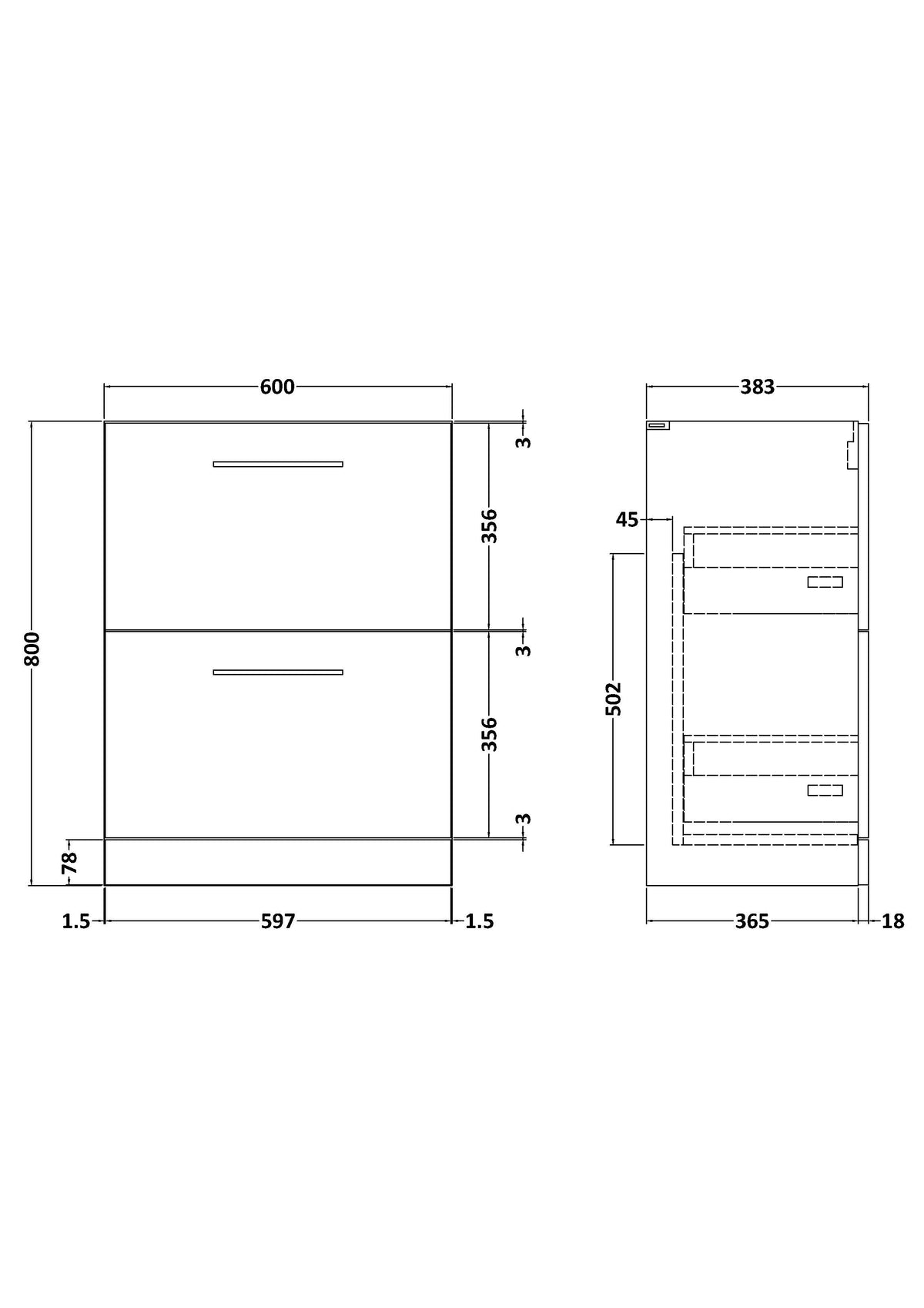 Arno 600mm Floor Standing 2-Drawer Unit - Mersey Bathrooms Ltd