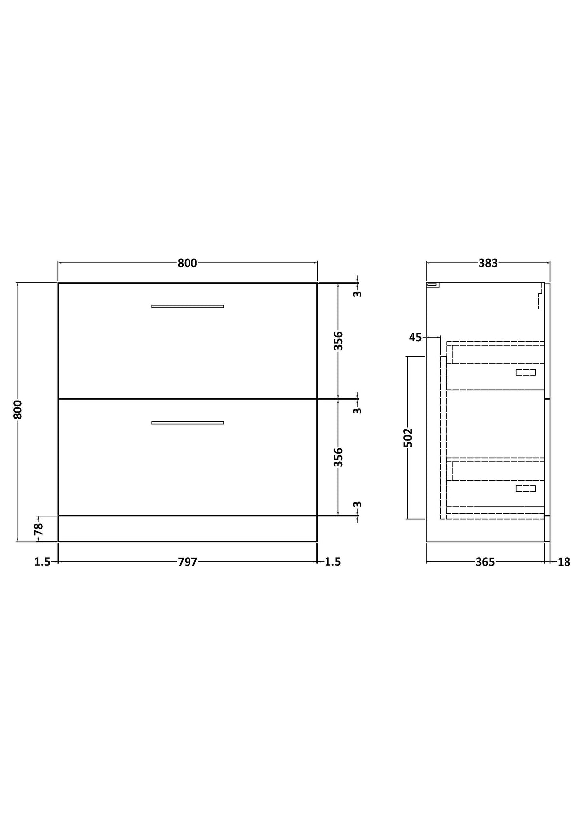 Arno 800mm Floor Standing 2-Drawer Unit - Mersey Bathrooms Ltd