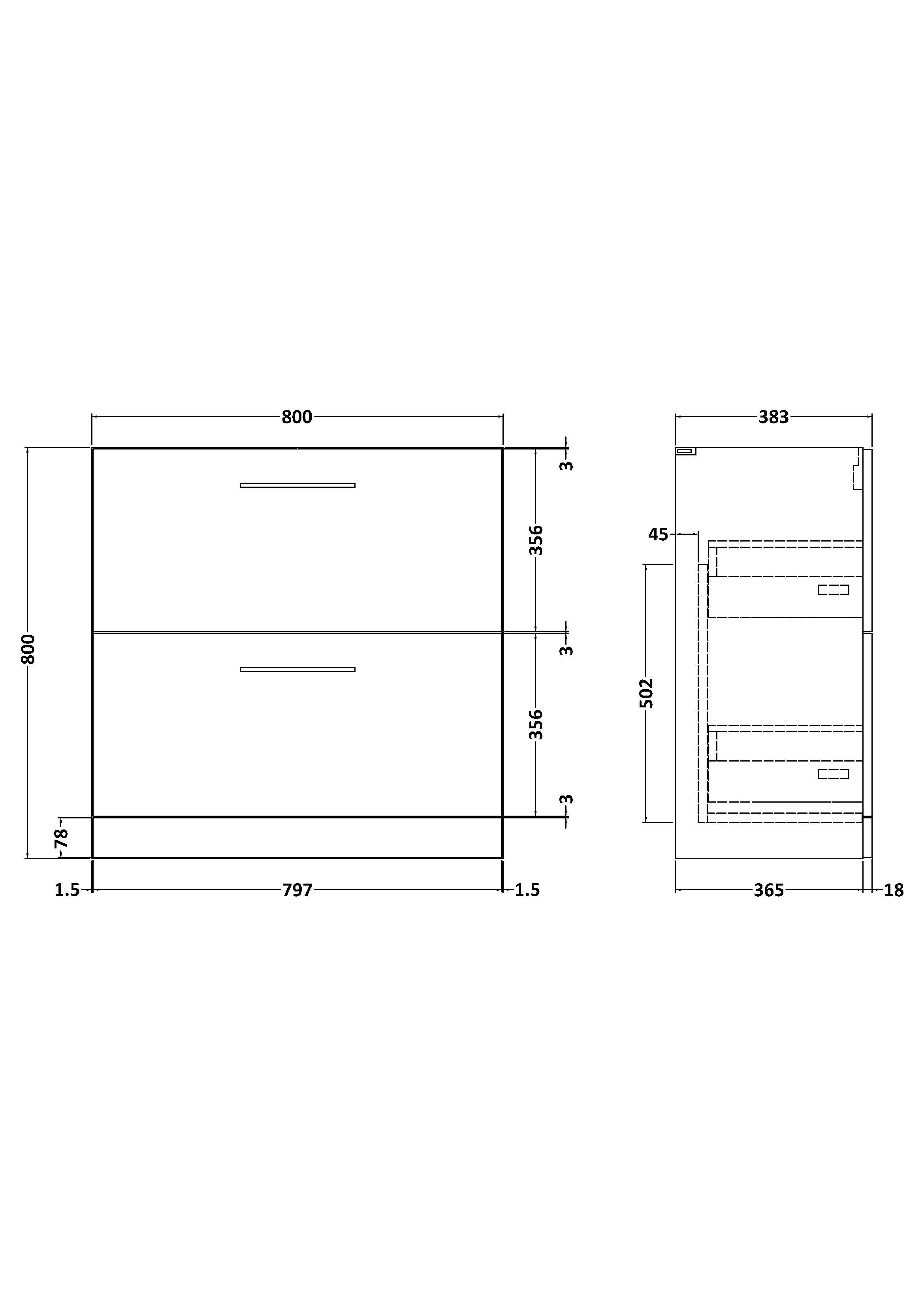 Arno 800mm Floor Standing 2-Drawer Unit - Mersey Bathrooms Ltd