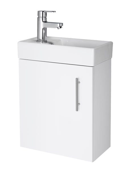 Vault Wall Hung Single Door Compact Vanity Unit with Ceramic Basin 400mm - Mersey Bathrooms Ltd