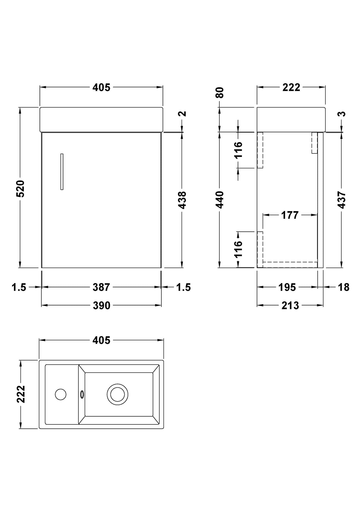 Vault Wall Hung Single Door Compact Vanity Unit with Ceramic Basin 400mm - Mersey Bathrooms Ltd