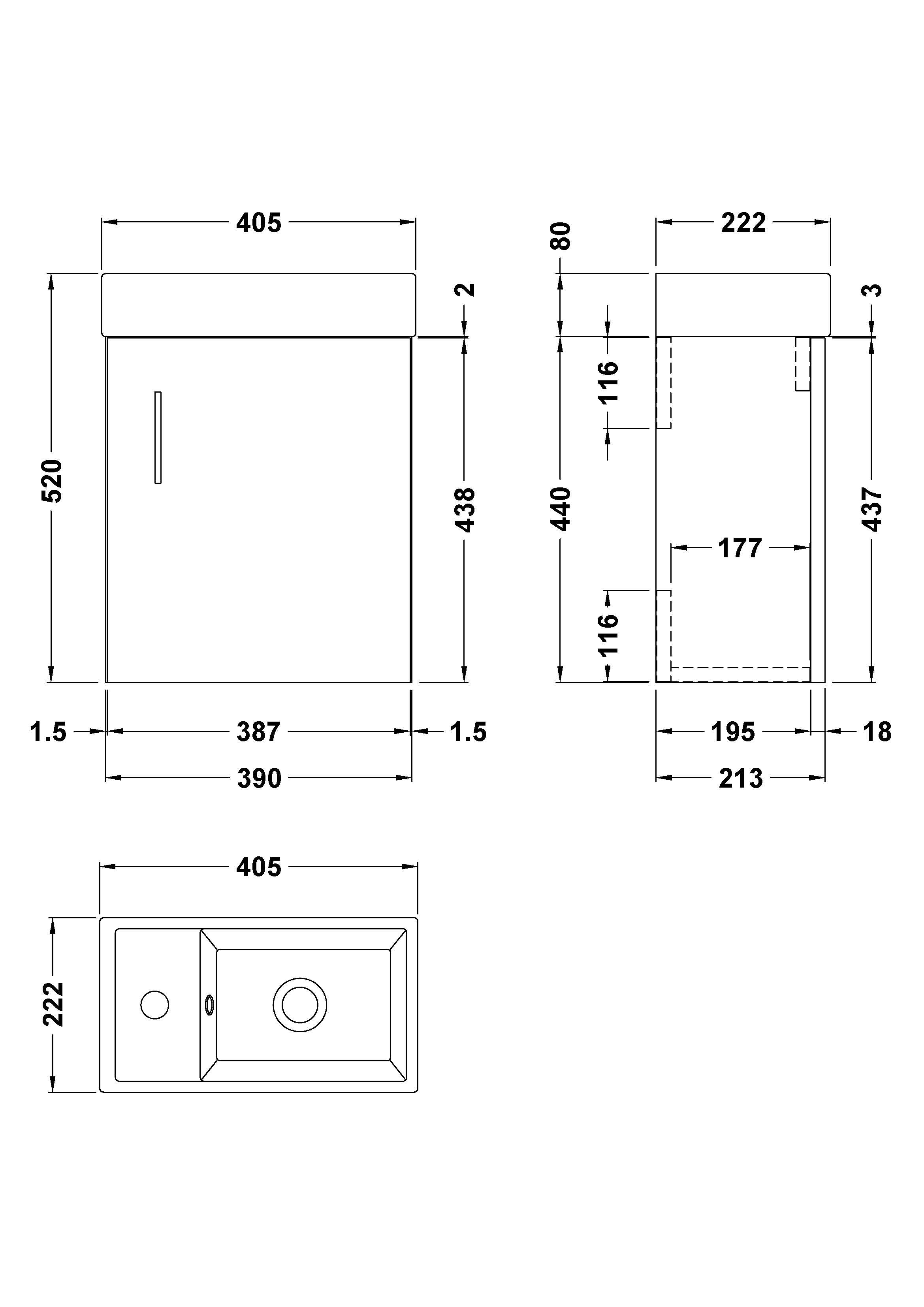 Vault Wall Hung Single Door Compact Vanity Unit with Ceramic Basin 400mm - Mersey Bathrooms Ltd