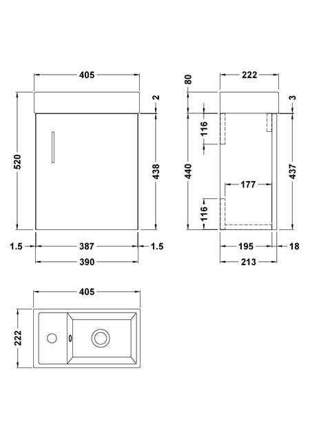 Vault Wall Hung Single Door Compact Vanity Unit with Ceramic Basin 400mm - Mersey Bathrooms Ltd