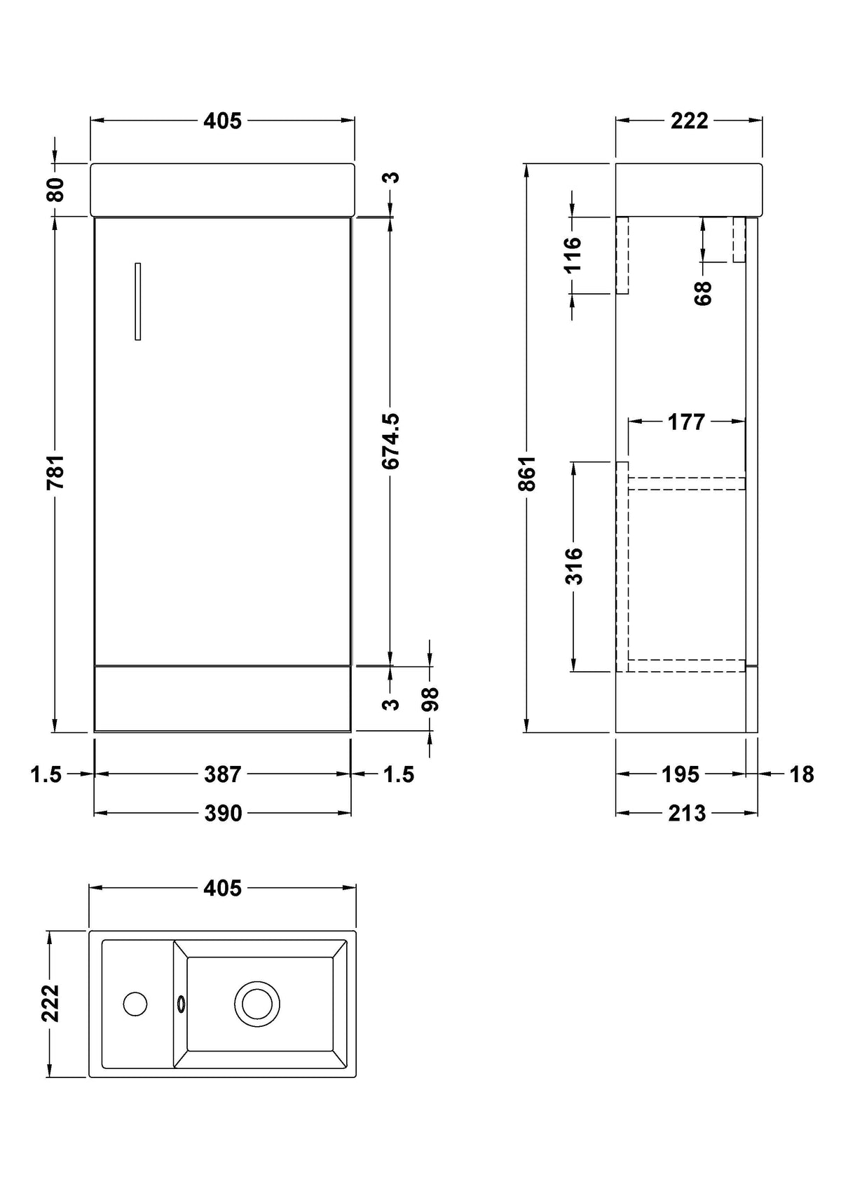 Vault Floor Standing Single Door Compact Vanity Unit with Ceramic Basin 400mm - Mersey Bathrooms Ltd