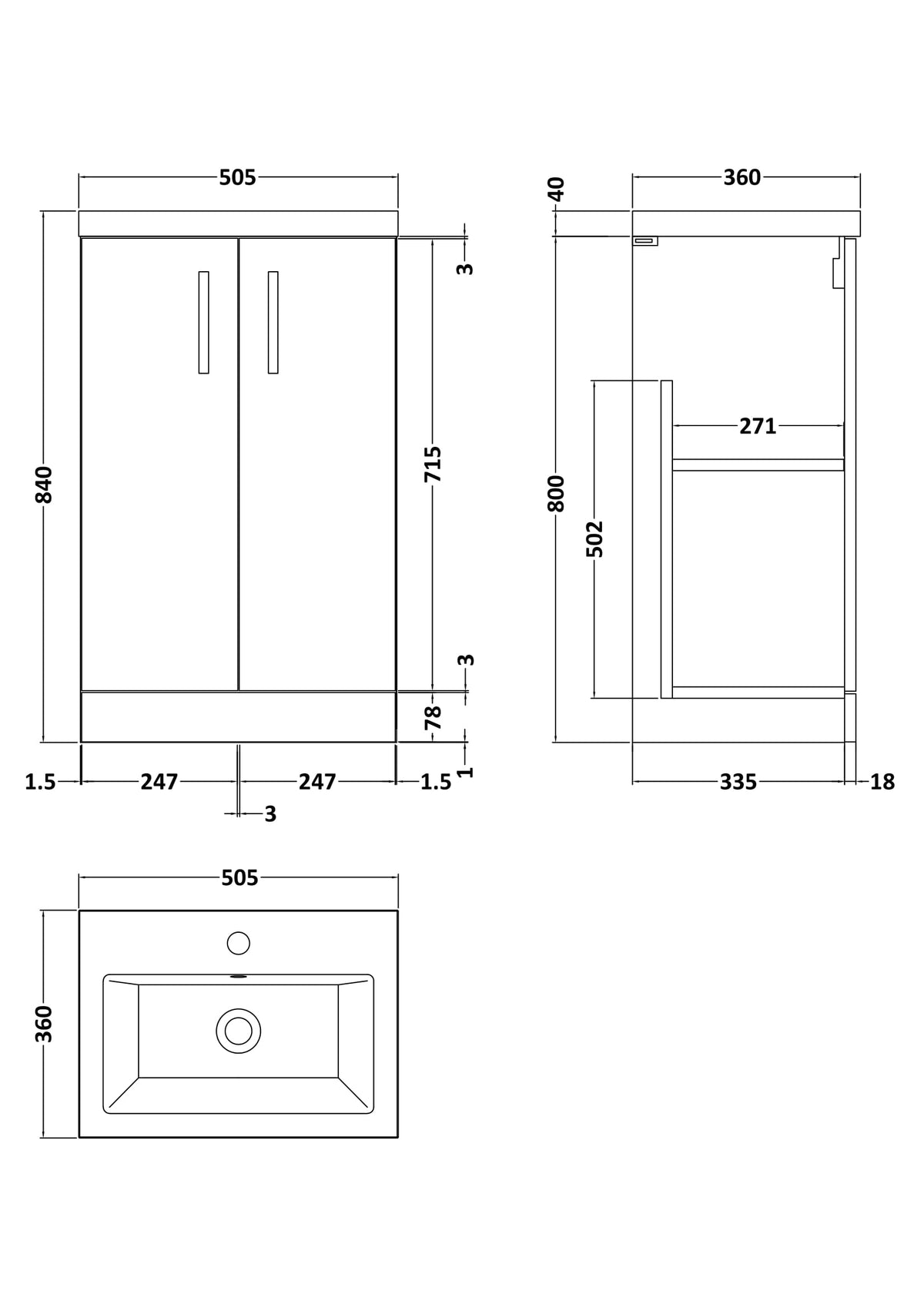 Arno Floor Standing 2-Door Vanity & Ceramic Basin 500mm - Mersey Bathrooms Ltd