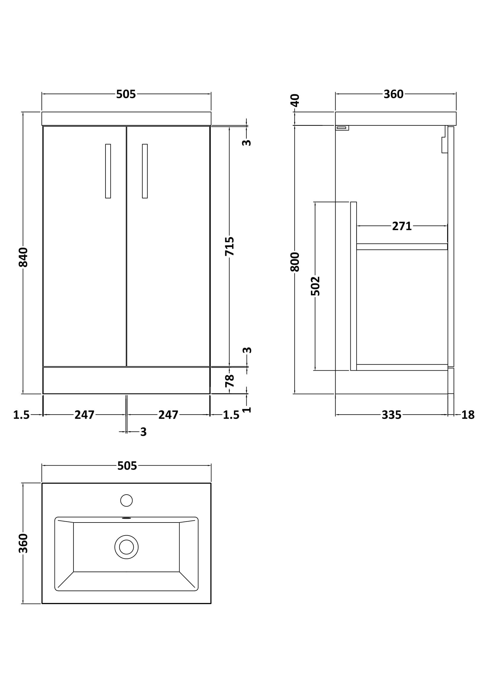 Arno Floor Standing 2-Door Vanity & Ceramic Basin 500mm - Mersey Bathrooms Ltd