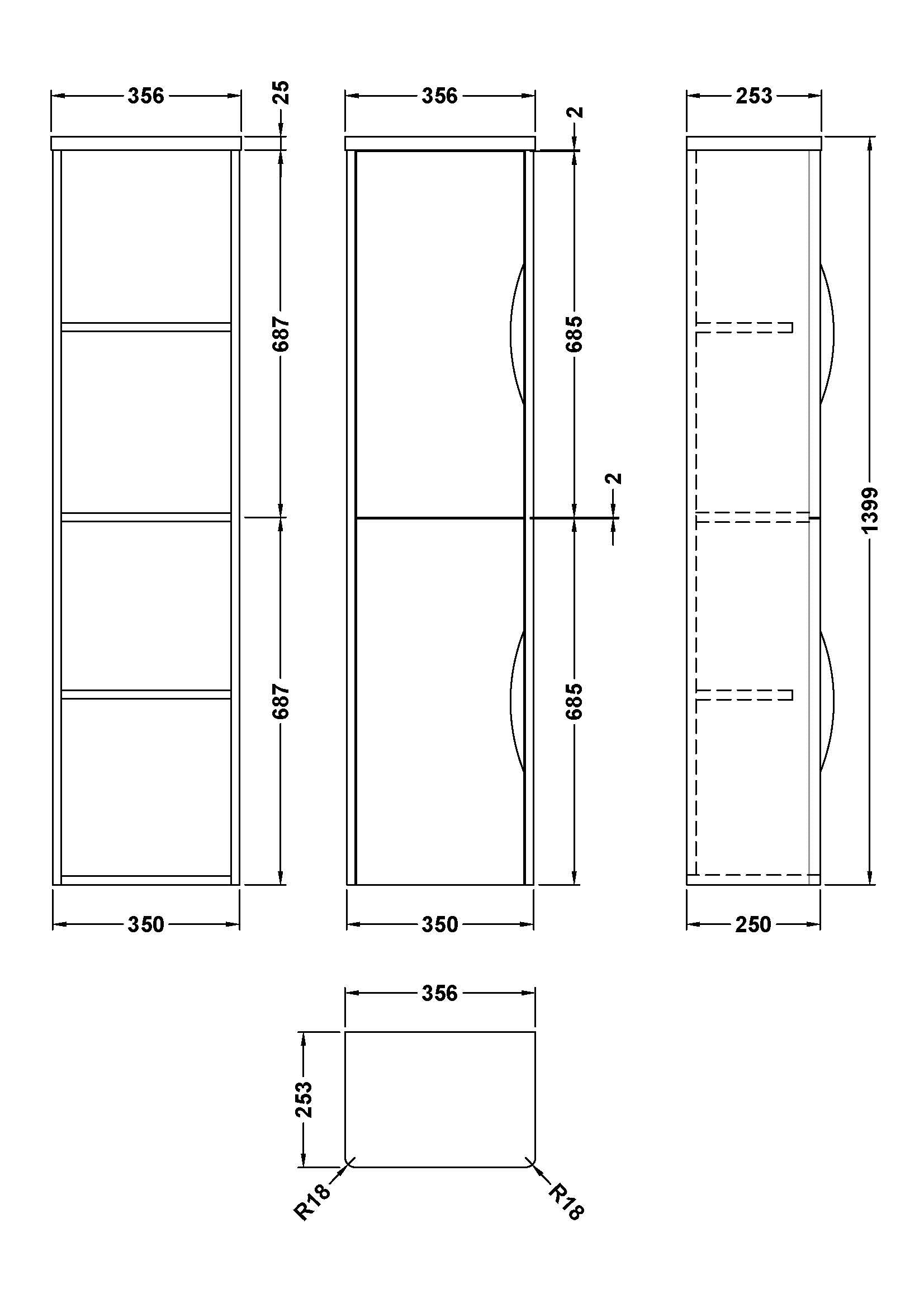 Parade Wall Hung Tall Unit 2 Door 350mm - Mersey Bathrooms Ltd