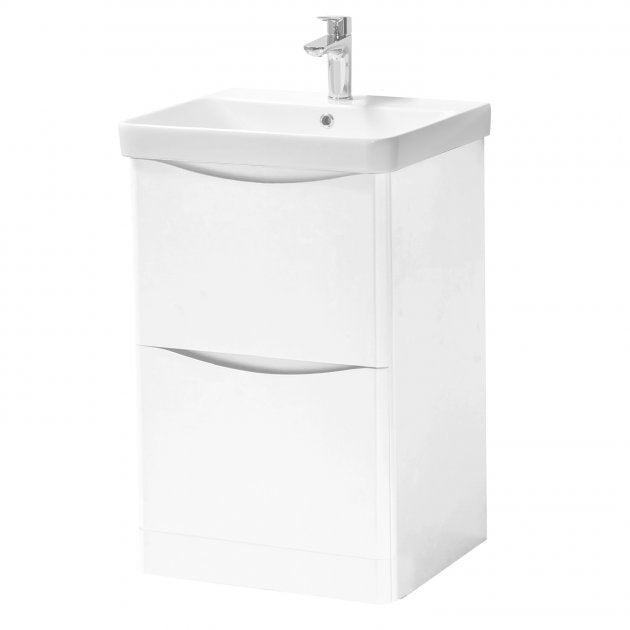 Arc Floor Standing 2-Drawer Vanity Unit with Basin - Gloss White