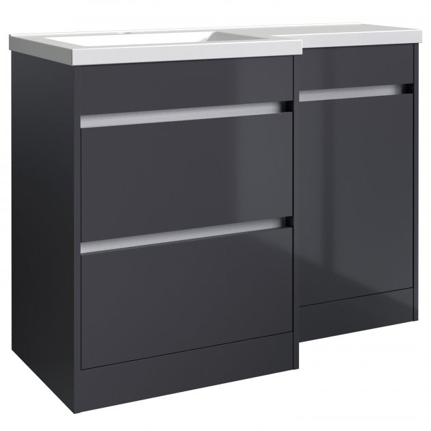 City 2-Drawer Combination Unit with L Shape Basin 1100mm Wide - Storm Grey Gloss