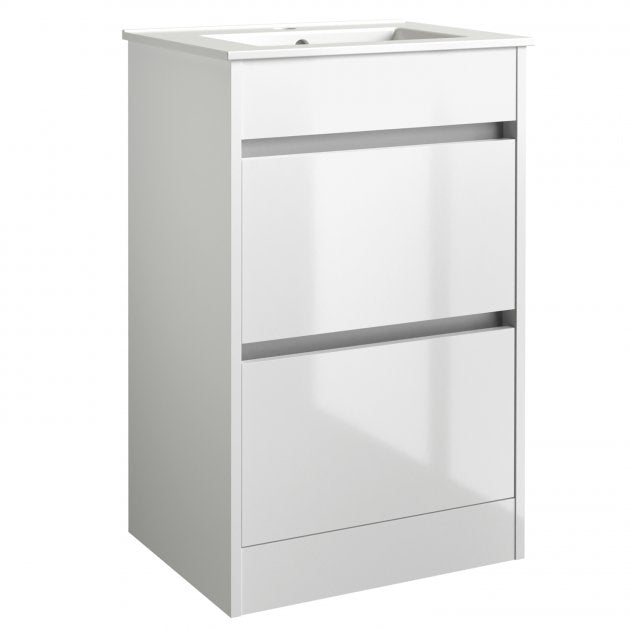 City 2-Drawer Floor Standing Vanity Unit with Basin - White