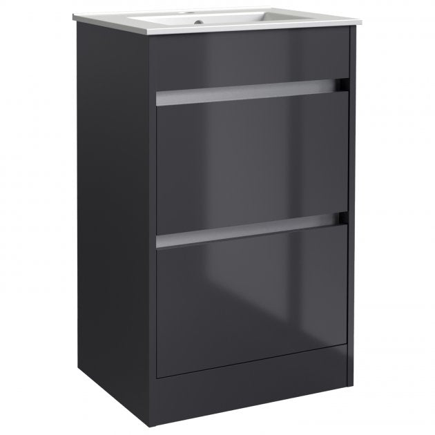 City 2-Drawer Floor Standing Vanity Unit with Basin - Storm Grey Gloss